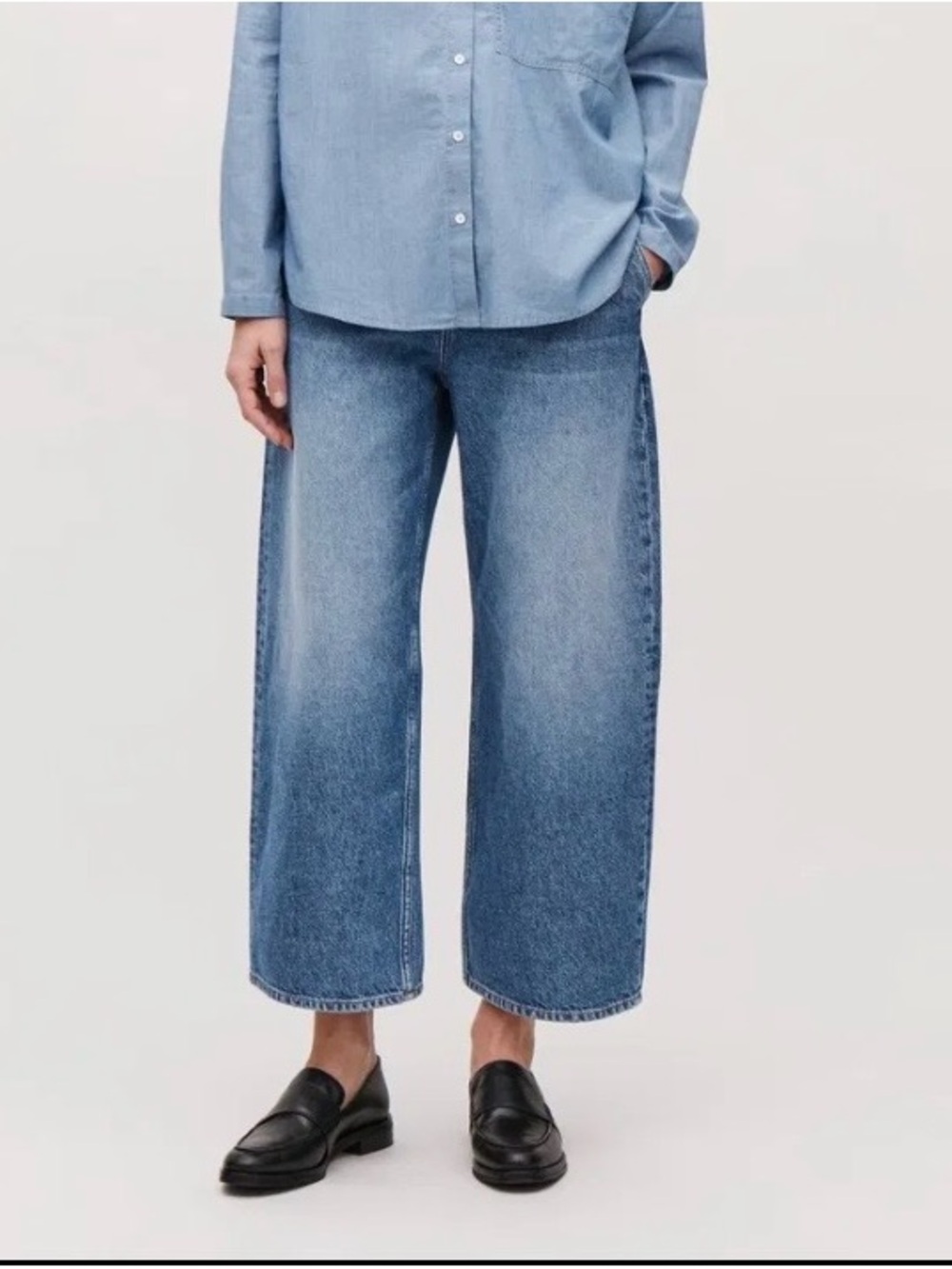 COS Barrel Wide Leg Cropped Jeans in Light Blue